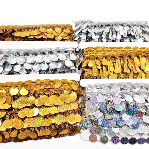 Bán buôn hiệu suất thanh lịch trang trí khiêu vũ dân tộc trang phục phụ kiện màu đỏ màu xanh lá cây sequin sóng ren hình chữ S hạt hàng may mặc - Product Image 4