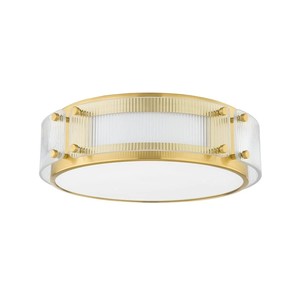 Brass & Ribbed Glass Drum Modern Luxury Flush Mount <b>Ceiling</b> <b>Light</b> | Opulent Lighting for Hotel Lobby & Premium Area - Product Image 1