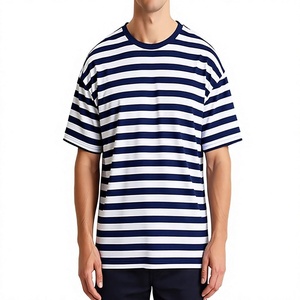 T-shirt Homme Rayé 100% Coton Épais 240 GSM, Coupe Oversize à Épaules Tombantes, Qualité Supérieure, Anti-Plis, Personnalisable OEM - Product Image 5
