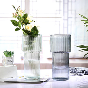 Jarrón de <span class=keywords><strong>Cristal</strong></span> Verde Esmeralda con Diseño Acanalado, Doble Capa, Forma Cilíndrica, Transparente, Moderno, para Decoración de Sala de Estar, para Tulipanes y Rosas - Product Image 5