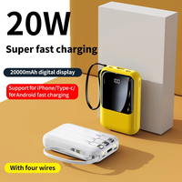 Batterie externe compacte 20000 mAh 20W avec quatre câbles de charge rapide, chargeur portable, alimentation numérique grande capacité