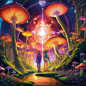 Tapisserie murale <span class=keywords><strong>psychédélique</strong></span> écologique réactive aux <span class=keywords><strong>UV</strong></span>, style hippie bohème gypsy, motif champignon, luminescente sous lumière noire - Product Image 5