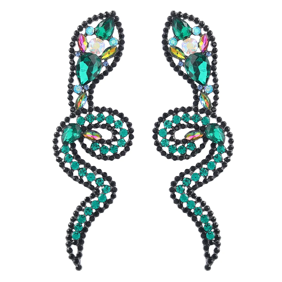 Earrings snake shaped alloy set green colorful geometric stud fashion for European and American Internet celebrity
