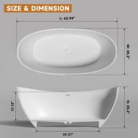 Baignoire autoportante PUNCHAN en surface solide blanche mate en forme de voilier, 1600 mm de profondeur, pour hôtels et villas de luxe