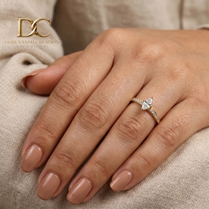 Bague de luxe en or jaune massif 14 carats avec diamant de laboratoire taille marquise certifié IGI, bijoux fins pour femme, fiançailles - Product Image 3