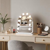 Miroir de maquillage de table rectangulaire avec 10 ampoules LED, interrupteur tactile et cadre métallique, idéal pour les anniversaires