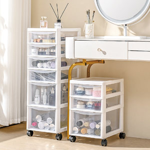 Chariot de rangement à roulettes transparent à <span class=keywords><strong>4</strong></span> <span class=keywords><strong>tiroirs</strong></span> avec roues verrouillables, organisateur multifonctionnel pour maquillage, salle de bain, cuisine, bureau - Product Image 3