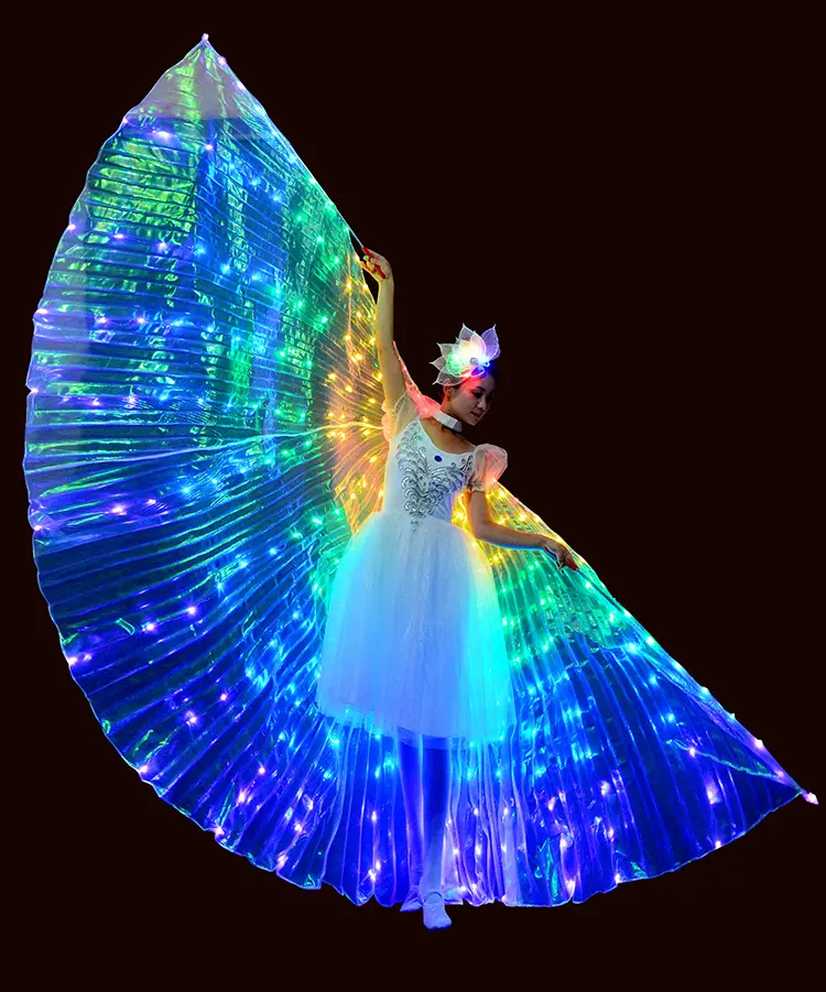 Open 360 Degree Fancy Solid Color Belly Dance Accessory Open Led Isis Wings Colorful Dance Costumes For Dance Performance