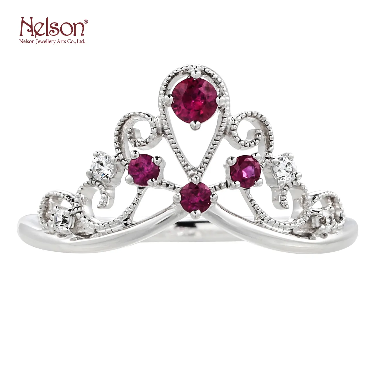 Award Winning Factory Wholesale price no MOQ OEM ODM Zero risk 18K White Gold Diamond Ruby Crown Theme rings For Girlfriends