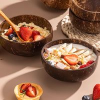 Bol artisanal durable en coque de noix de coco, authentique, naturel, non enduit, biodégradable, poli à la main, compatible végétalien, pour desserts et yaourts