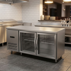 Réfrigérateur de comptoir en acier inoxydable à double porte vitrée, <span class=keywords><strong>table</strong></span> de travail réfrigérée, congélateur sous comptoir - Product Image 6