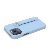 Étui pour iPhone en cuir PU bleu clair effet crocodile, portable, avec dragonne, antichoc, pour hommes et femmes, personnalisable avec logo, idéal comme cadeau d'affaires