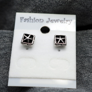 yunnique Stainless Steel <b>Small</b> Square <b>Stud</b> <b>Earrings</b> Star Pattern Retro Korean Style Fashion Jewelry - Product Image 5