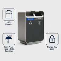 Poubelle de recyclage extérieure à double compartiment 147L en acier galvanisé, station de déchets moderne de luxe avec couvercle anti-pluie pour rue et place publique