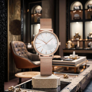 Ensemble de montres en quartz de luxe avec logo personnalisé, bracelet en maille or <span class=keywords><strong>rose</strong></span>, cadran en verre, bracelet en acier inoxydable, ensemble cadeau pour femmes - Product Image 5