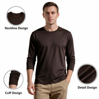 T-shirt à manches longues pour homme en coton mercerisé de qualité supérieure, tricoté, blanc, séchage rapide, respirant, 200 grammes, coupe classique, décontracté, pour tous les jours