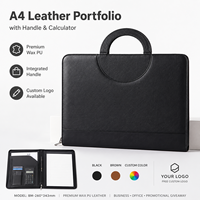 Portafolio de Cuero PU Encerado Premium A4 de Entrega Rápida, Maletín con Cremallera, Asa Integrada y Calculadora, en Stock para Reuniones