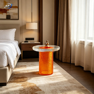 Mesa Auxiliar Apilable de Resina Transparente con Textura, Diseño Posmoderno, Mueble Decorativo para Sala de Estar, Estilo Bloques de Color Naranja - Product Image 4
