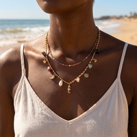 Collier superposable en acier inoxydable plaqué or PVD 18 carats avec pendentifs perle, coquillage et étoile, étanche, bijoux océaniques pour femme