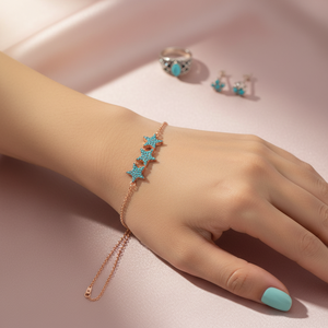 Pulsera elegante y a la moda con diseño de estrella turquesa, brazalete plateado turco, venta al por mayor - Product Image 3