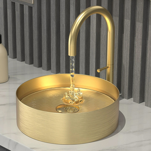 Lavabo in oro spazzolato per <span class=keywords><strong>bagno</strong></span> Hotel lavabo 304 in <span class=keywords><strong>acciaio</strong></span> inox lavabo a mano moderno lusso rotondo lavandini - Product Image 2