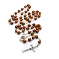 Perles en bois tissées à la main en gros Jérusalem Jérusalem Religieux Catholique Bijoux Croix Jésus Chapelet Collier