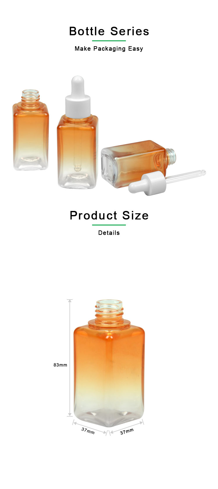 50ML Gradient PETG Cosmetic Bottle Square 20/410 Essential Oil Bottle Packaging