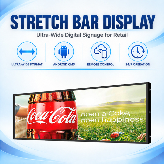 Factory Customization Hanging LCD Stretched Bar Digital Signage LED Screen Advertising Display for Advertising Equipment