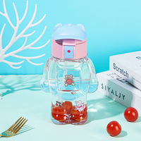 Gobelet en plastique transparent en forme d'ours avec logo personnalisé, sans BPA, 550 ml, bouteille d'eau créative et mignonne pour enfants avec paille