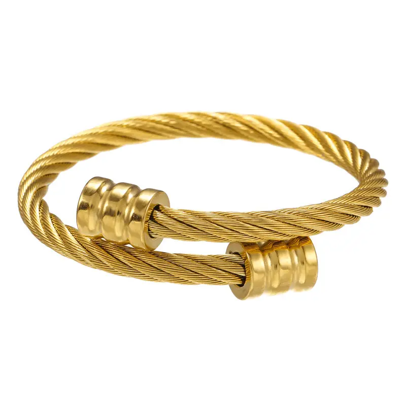 Pulseras de joyería de moda para hombre, brazalete de cadena con Cable giratorio ajustable de acero y titanio chapado en oro