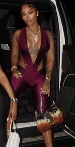 G01039C Damen 2-teiliges Set Sexy Silky Deep V-Ausschnitt Hollow Backless Bodysuit Bike Shorts Passend zu Coquette Midnight Clubwear - Product Image 6