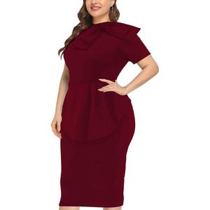 Vestido Midi ceñido al cuerpo de talla grande para mujeres con curvas, suministro ODM, <span class=keywords><strong>vestidos</strong></span> de lápiz con volantes y lazo de manga corta para fiestas de cóctel semiformales - Product Image 6