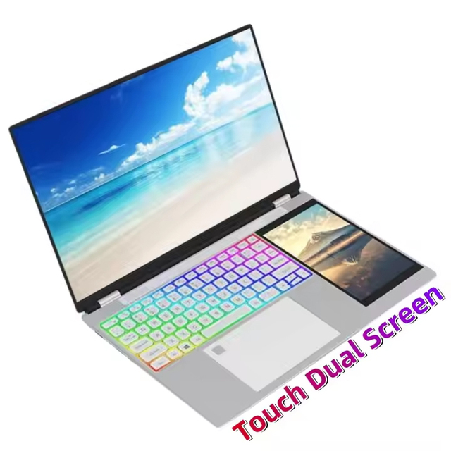 Notebook Computer Intel N100 15.6+7 Inch Dual Screen IPS 16GB RAM 1T SSD Gaming Laptops Factory Price Wholesale Laptops