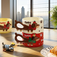 Mug en céramique de porcelaine motif Teckel mignon avec cuillère, coffret cadeau pour couples, idéal pour le bureau et la maison, cadeaux pour femmes