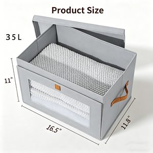 Wholesale Foldable Fabric Storage <b>Boxes</b> with Transparent Window & PU Handles Stackable <b>Wardrobe</b> Organizers for Home Use - Product Image 2