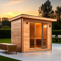 Sauna Exterior Moderna de Madera Sólida de Cedro Rojo para 7-9 Personas, con División Personalizada, Impermeable, para Gimnasio y Villa