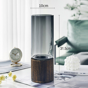 Nordic Style Luxury Crystal+Wooden <strong>Flower</strong> <strong>Vases</strong> Big Hole Transparent Thickening Glass <strong>Vase</strong> for Living Room Home Decor - Product Image 2