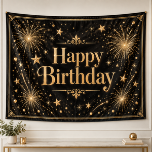 Tapisserie murale Joyeux Anniversaire en polyester imprimé, design rectangulaire à motif de dessin animé, décoration pour fête et célébration - Product Image 2