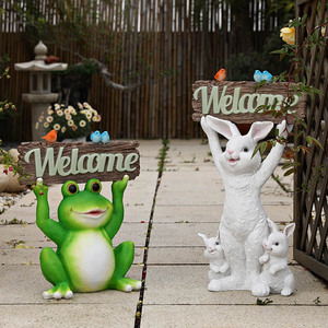 Décor de <span class=keywords><strong>jardin</strong></span> en résine personnalisable avec <span class=keywords><strong>des</strong></span> statues de lapin et de grenouille, panneaux d'accueil pour l'extérieur de la cour/du <span class=keywords><strong>jardin</strong></span>, cadeaux chaleureux - Product Image 1