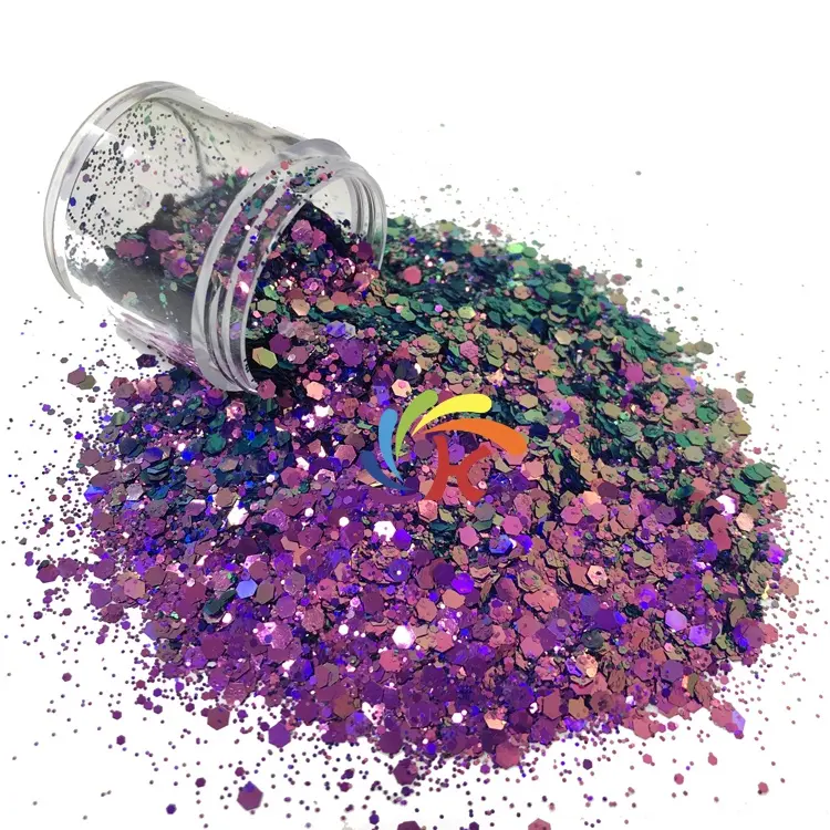 polyester Christmas decoration supplies glitter chunky mix wholesale color shift purple nail art glitter