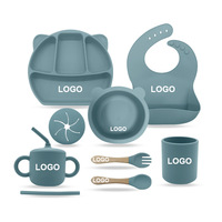 Ensemble de bavoirs et d'assiettes en silicone pour bébé, comprenant un bol de sevrage, une cuillère, une tasse, produits essentiels pour les soins de bébé à partir de 6 mois