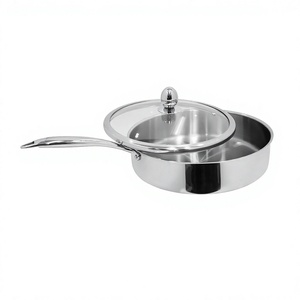 Sartén de tres capas con tapa de vidrio y mango hueco, juego de utensilios de cocina antiadherentes de acero inoxidable, venta de fábrica - Product Image 1