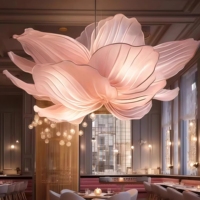 JYLIGHTING Lustre en verre personnalisé en forme de fleur, grand luminaire suspendu LED, hauteur réglable, intensité variable, pour hôtel haut de gamme, villa