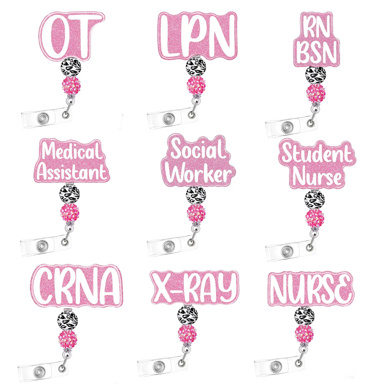 Hot Selling Rotating Retractable Beaded Easy Pull Button ID Card Holder Fashion Doctor Nurse Work Permit Holder