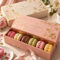 Boîte d'emballage de macarons roses de qualité supérieure, boîte cadeau personnalisée avec logo en feuille d'or, 6 compartiments pour chocolats, biscuits, pâtisseries