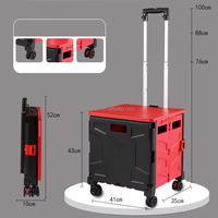 Chariot de courses pliable à quatre roues en plastique pour supermarché, grand espace, mini chariot pliable pour le camping