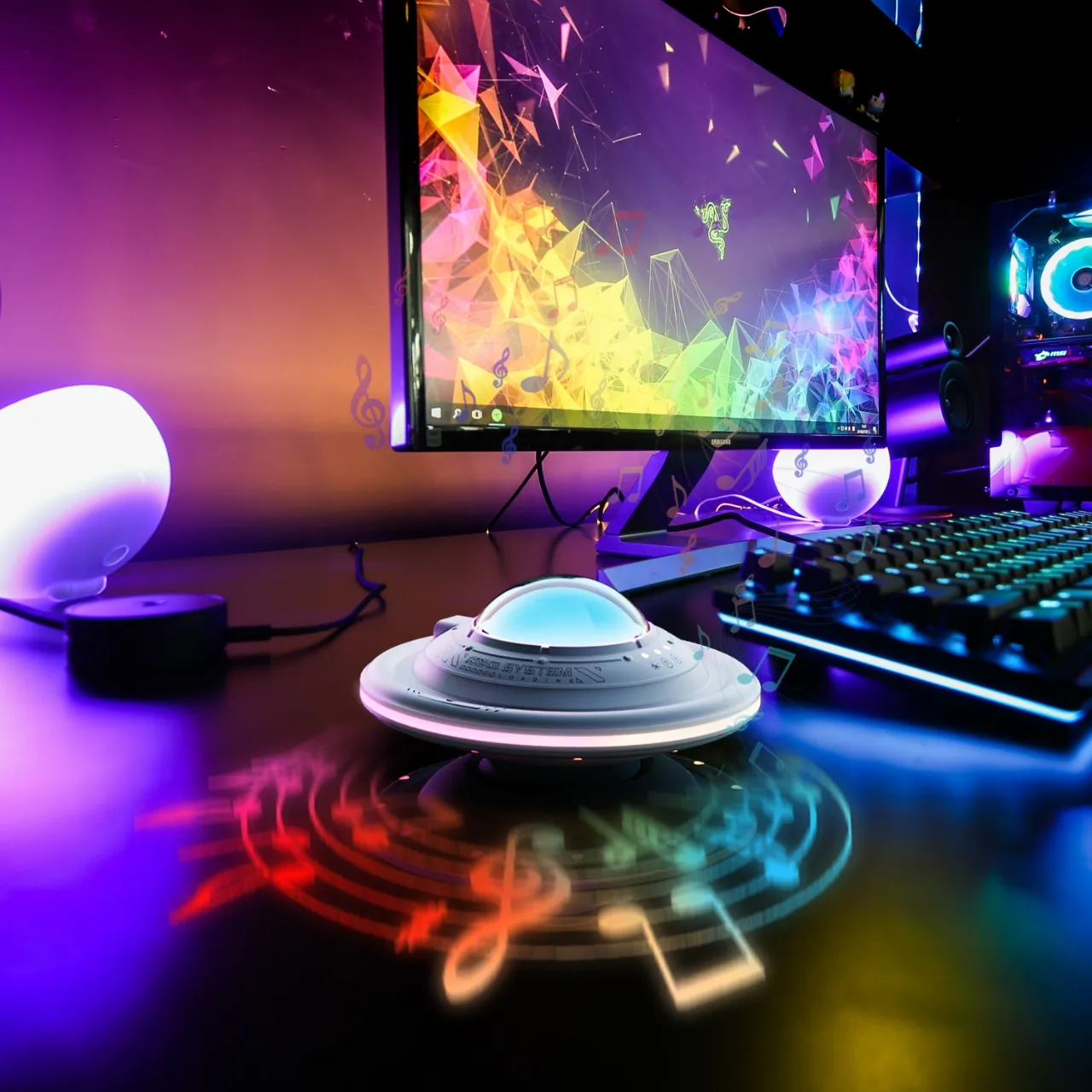 ضوء ليلي موسيقى ديناميكي ملون قابل لإعادة الشحن إضاءة إيقاع وموسيقى أجواء RGB مع تحكم في الصوت إضاءة منزلية RGB إضاءة ألعاب