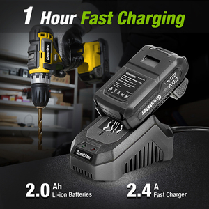 GreatStar Bộ Dụng Cụ 2 Chiếc Bộ Kết Hợp Máy Khoan Không Dây 20V, Trình Điều Khiển Máy Khoan Và Trình Điều Khiển Tác Động Với 2 Pin 2.0Ah - Product Image 5