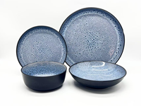 Service de table complet, ensemble de vaisselle de luxe en céramique émaillée bleue