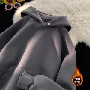 Amerikanischer Retro 500g schwerer einfarbiger schnur loser Hoodie, Kapuze für Herren-und Damenmode, neuer Plüsch mantel, groß